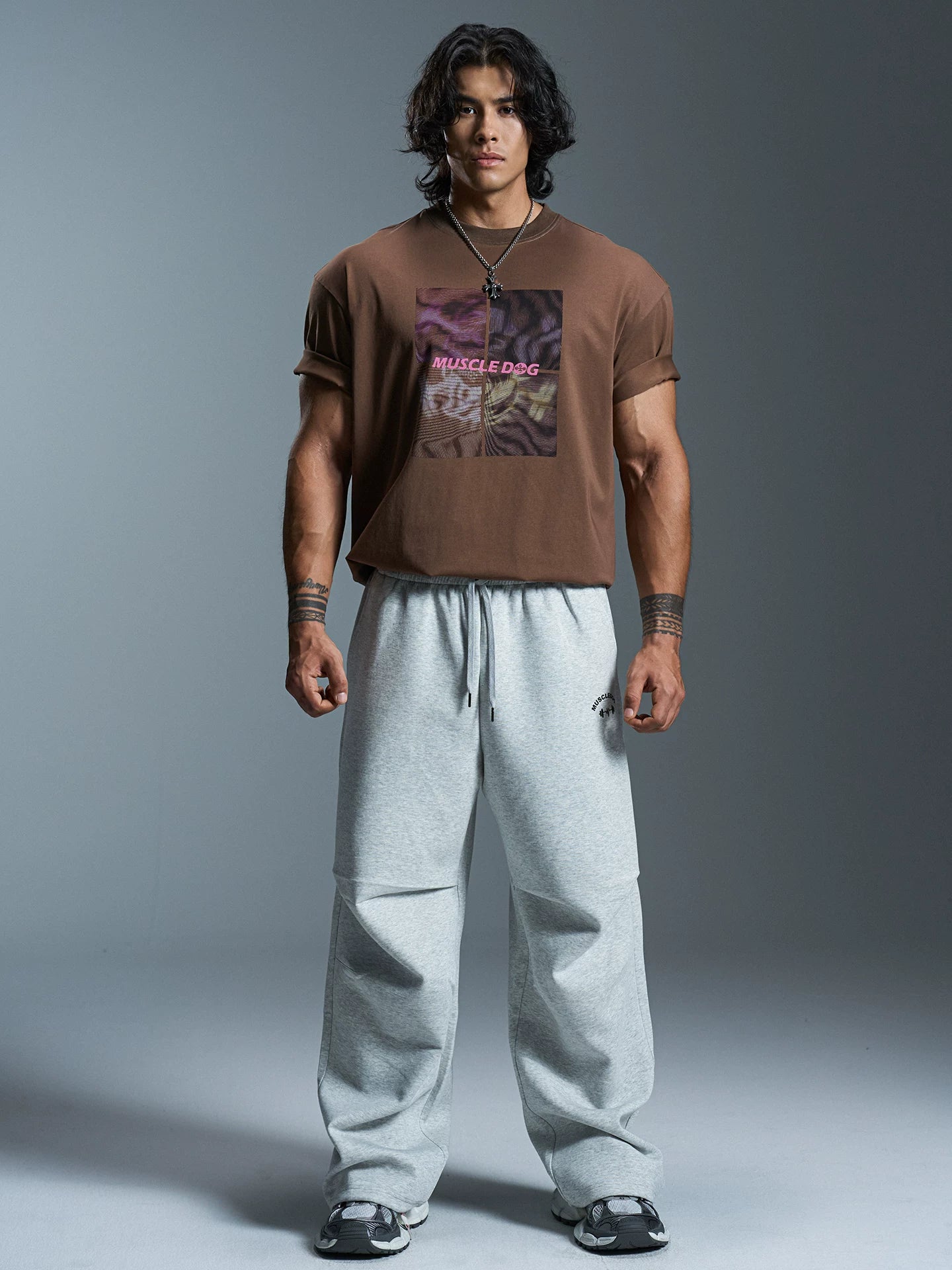 MuscleDog Large Pattern Crew Neck Loose Casual Tee