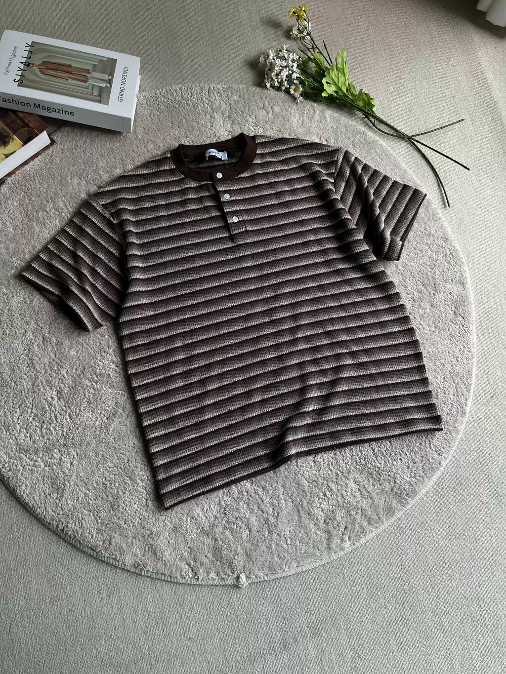 Xanvas Stripes Gradual Change Henry Collar Tee