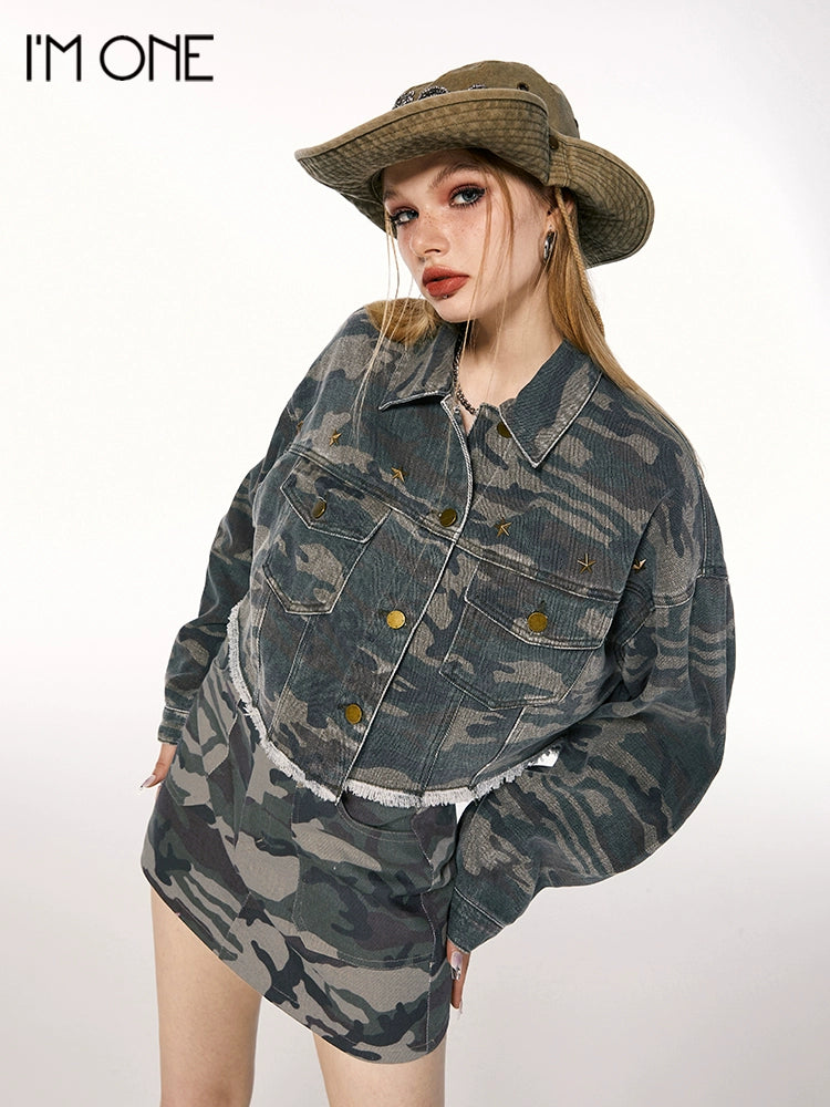 IMONE Classic Camo Vintage Loose Denim Jacket
