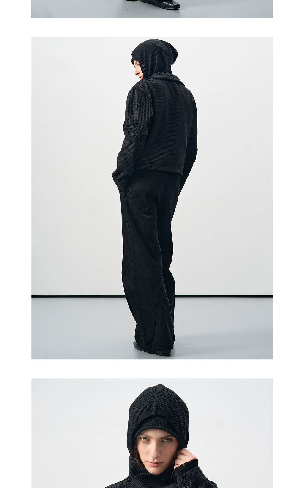 BEVAN UP Diagonal Cut High Lapel Textured Short Jacket