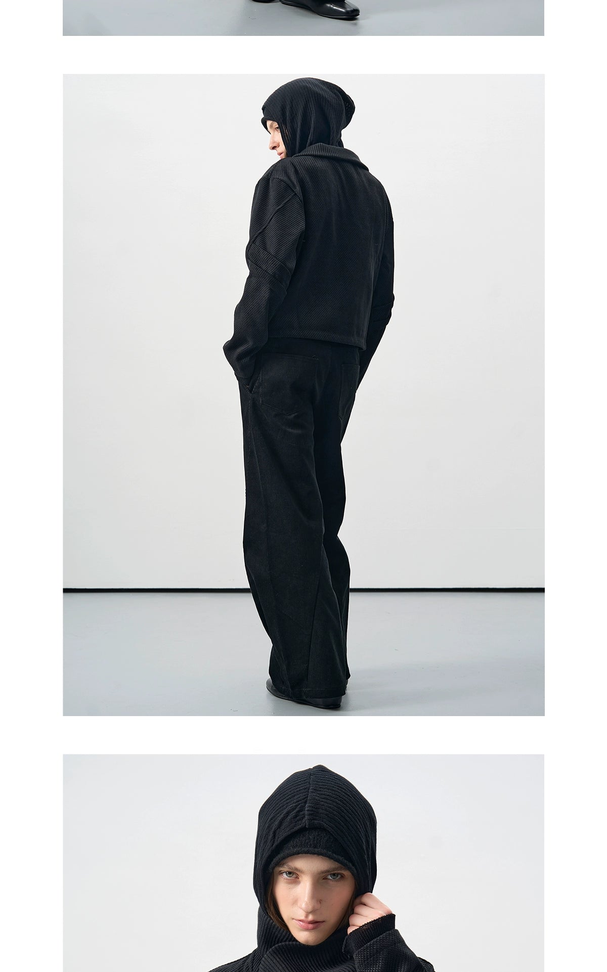BEVAN UP Diagonal Cut High Lapel Textured Short Jacket
