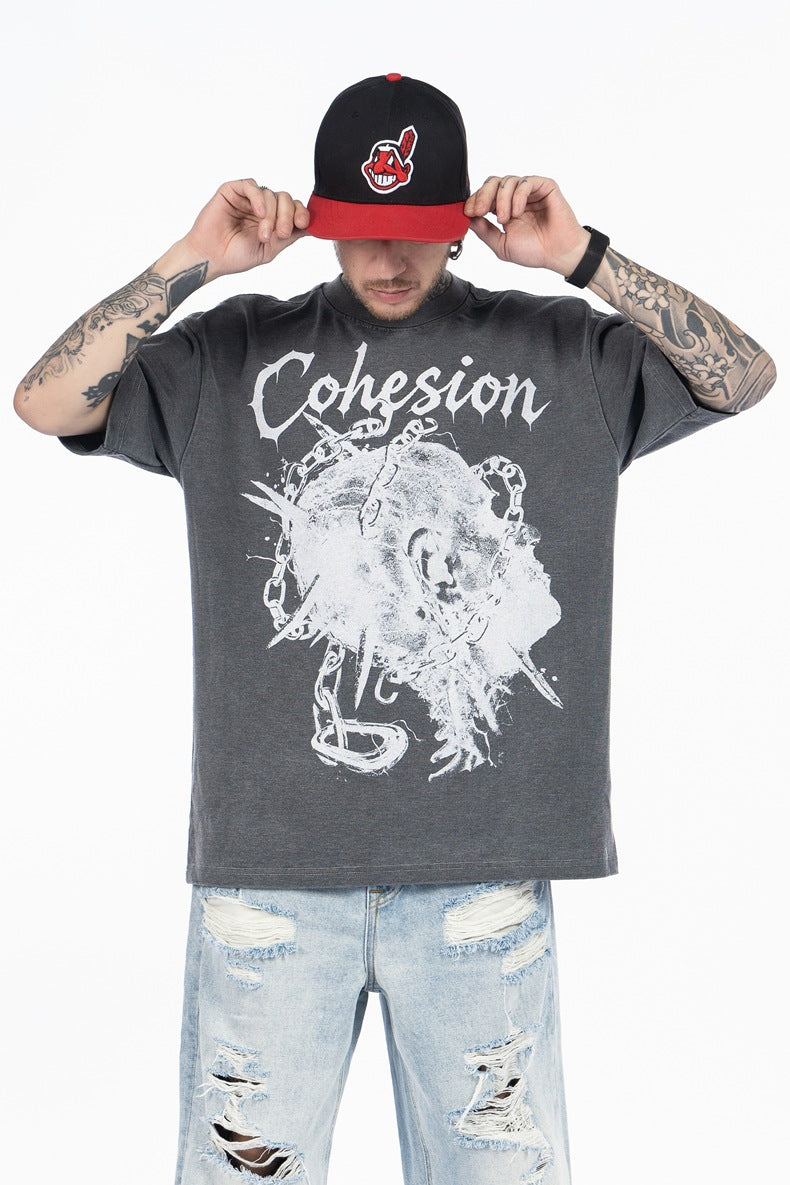 SUPER WAY Skull Letter Print Loose Tee