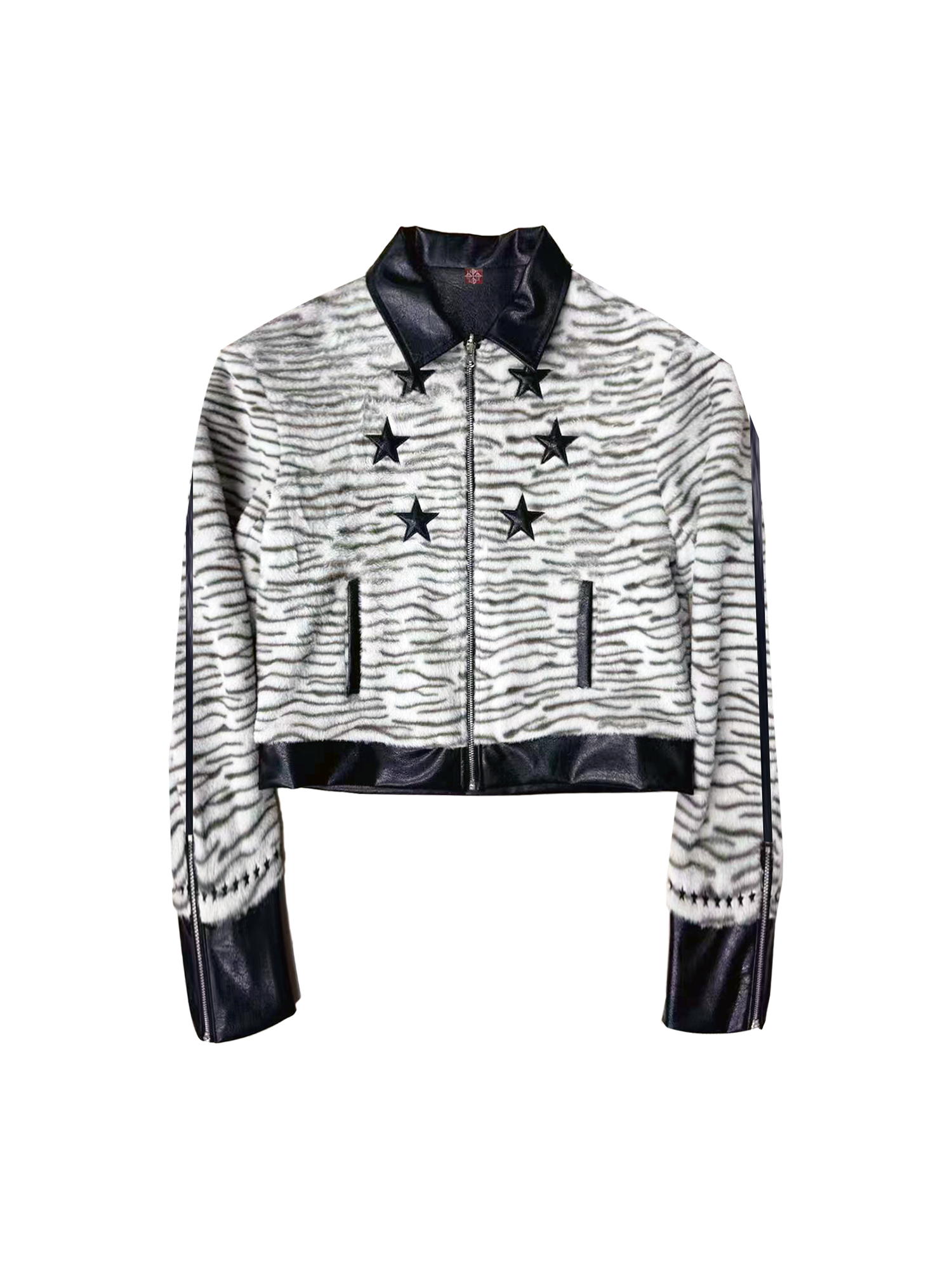 DETW Tiger Pattern Splicing Slim Lapel Short Jacket