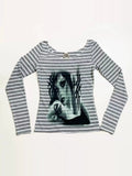 WEBBAR, Black and White Striped Slim Tee