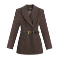 LLROGE Retro Waist Temperament Suit V-neck Dress