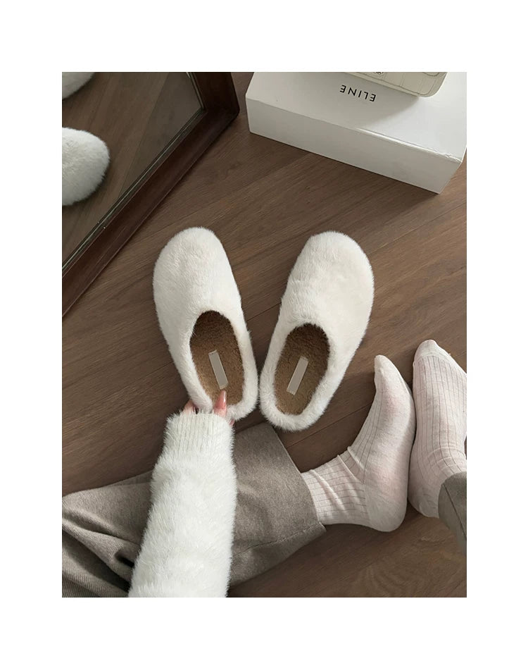 CHRNDXEE Baotou Casual One-pedal Warm Flat-soled Fluffy Single Shoes