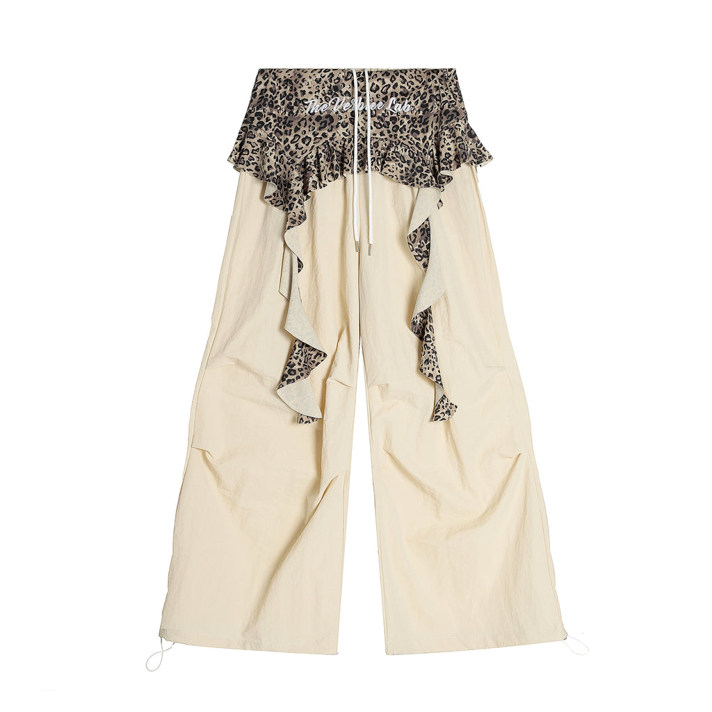BLACKLISTS Leopard Print Splicing Pleats Stacked Fake Two-piece Pants