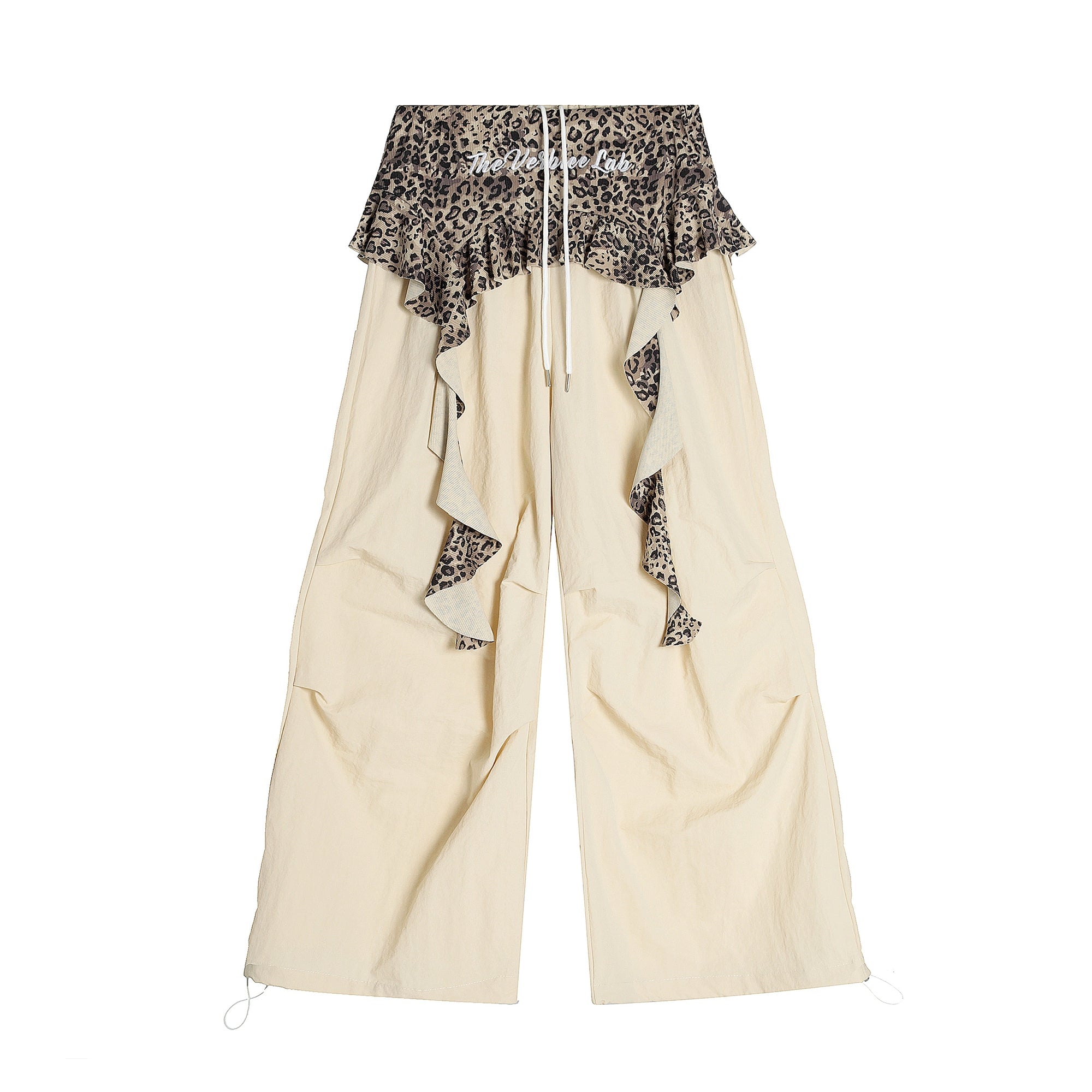 BLACKLISTS Leopard Print Splicing Pleats Stacked Fake Two-piece Pants