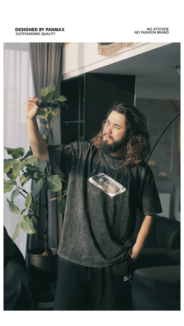 PANMAX Street Lazy Loose Car Old Printing Tee