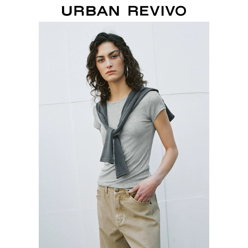 URBAN REVIVO Simple Basic Casual Round Neck Tee