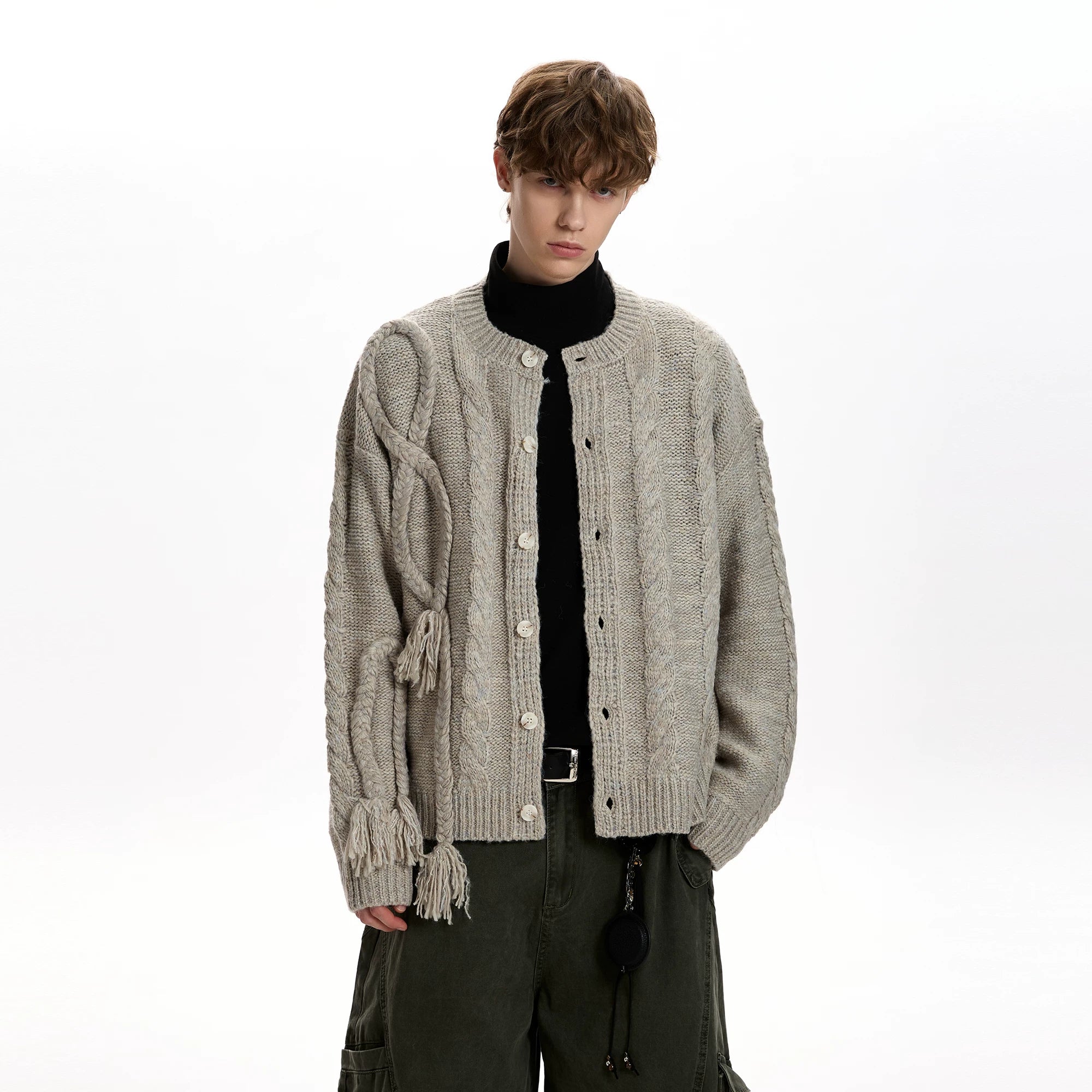 A PUEE Simple Rough Twist Knitted Cardigan Sweater