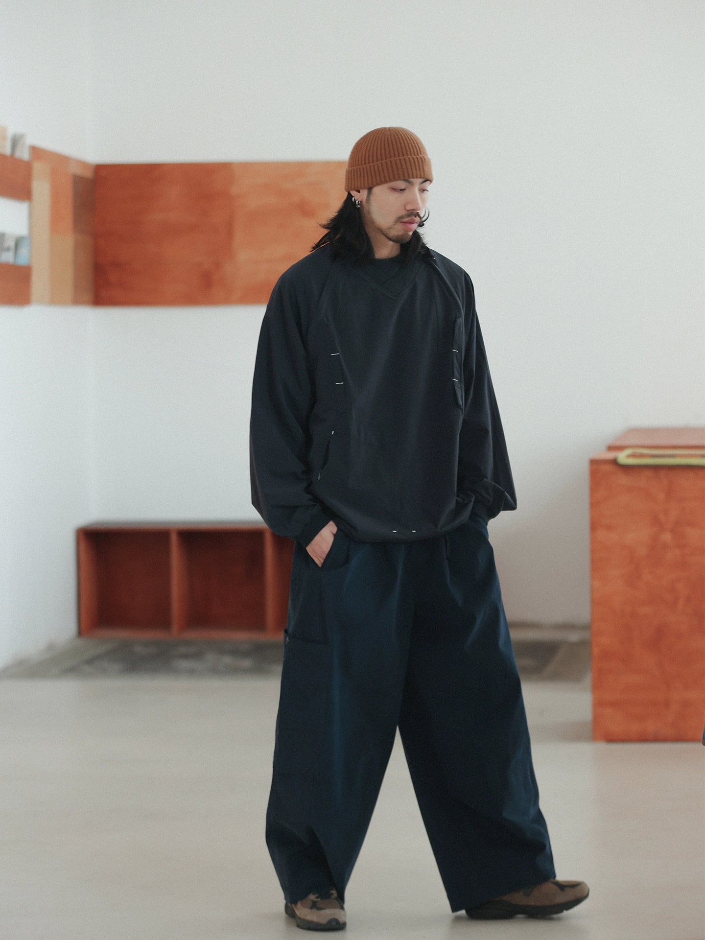 NOEARS Vintage Loose Elastic Waist Straight Casual Pants