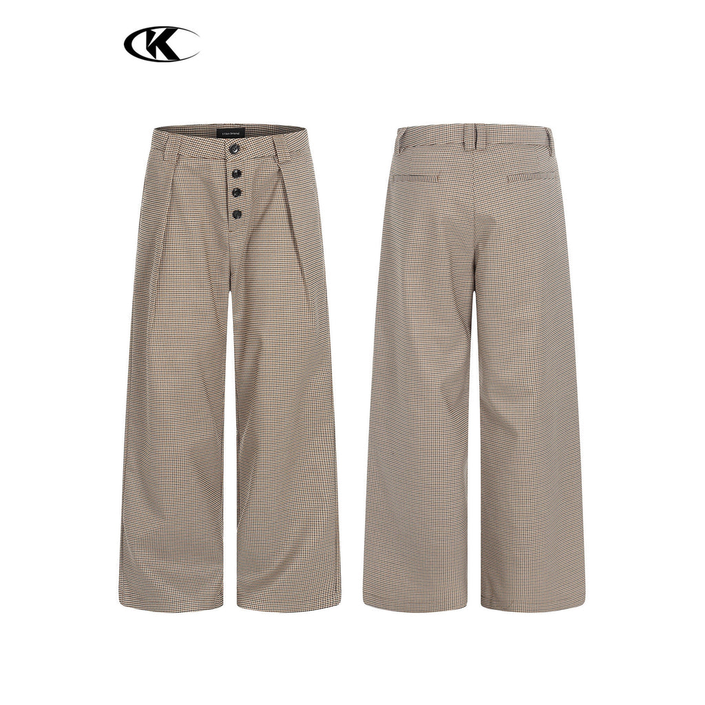 11KN Compound Pleated Breasted A-shaped Straight Wide-leg Slacks