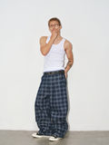 NOVACAM Retro Plaid Wide-leg Slacks