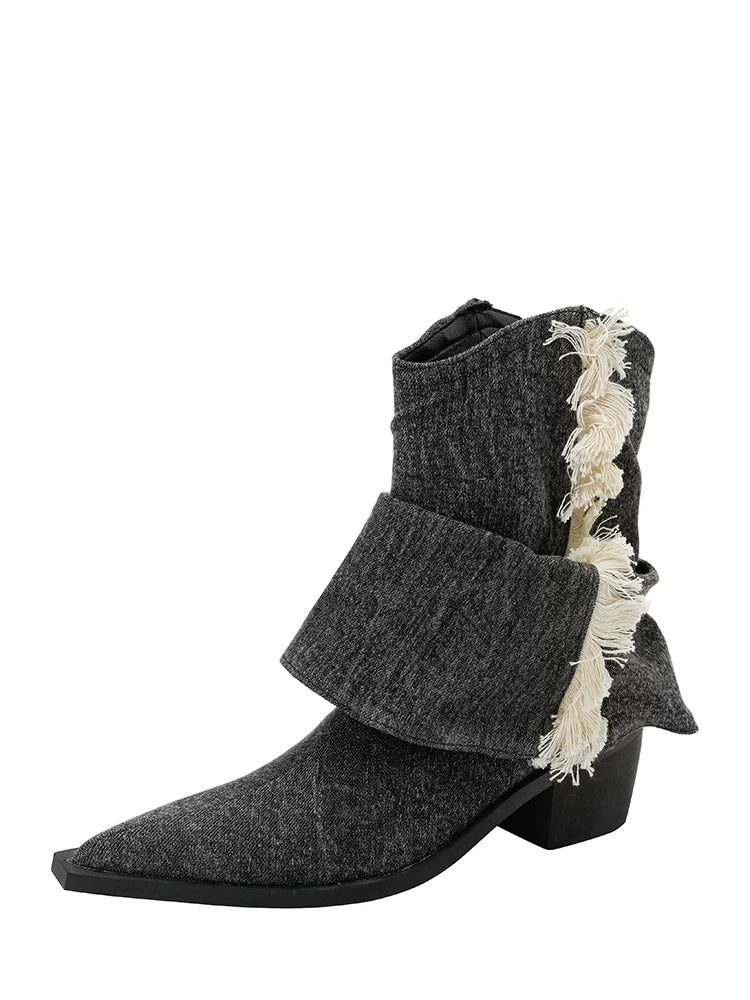 CHRNDXEE Tassel Vintage Western Cowboy Pile High Heel Boots