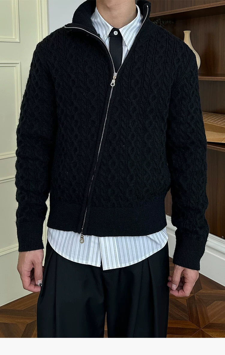 KREATE 800g Arctic Fleece Slanted Zip Twist Knitted Sweater