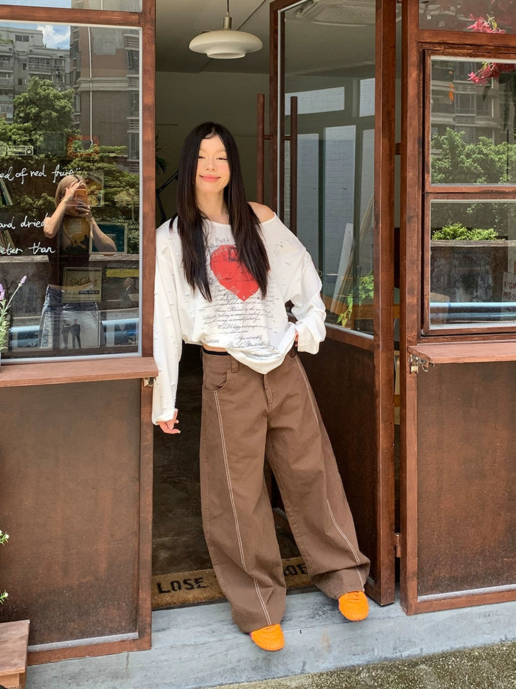 EAHO Retro Bright Line Design Star Rivet Jeans