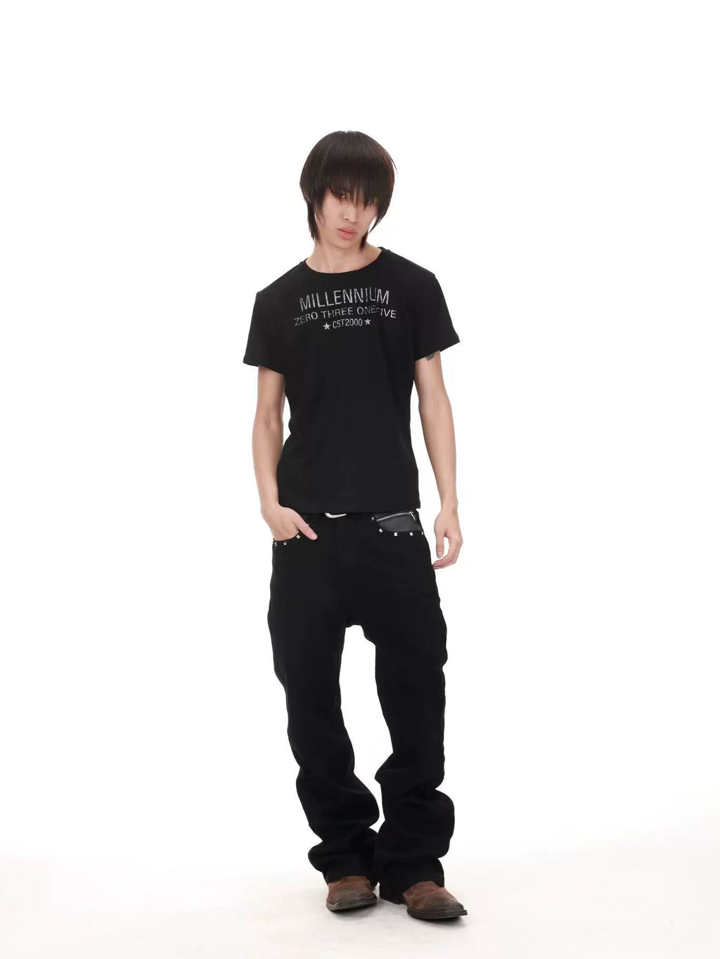 DETW Dark Pattern Five-star Destruction Slogan Front Shoulder Tee