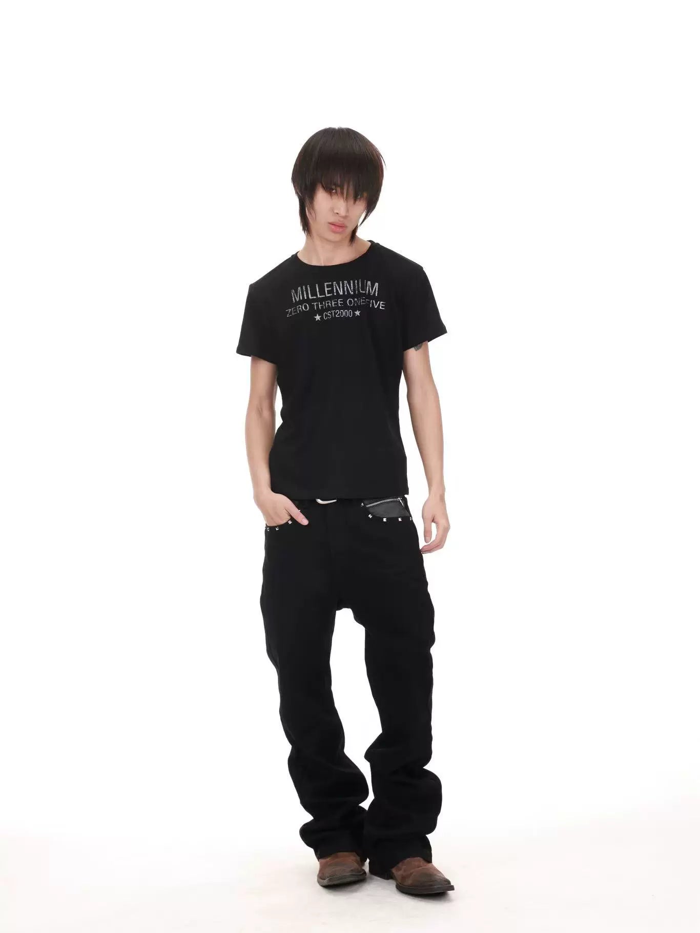 DETW Dark Pattern Five-star Destruction Slogan Front Shoulder Tee