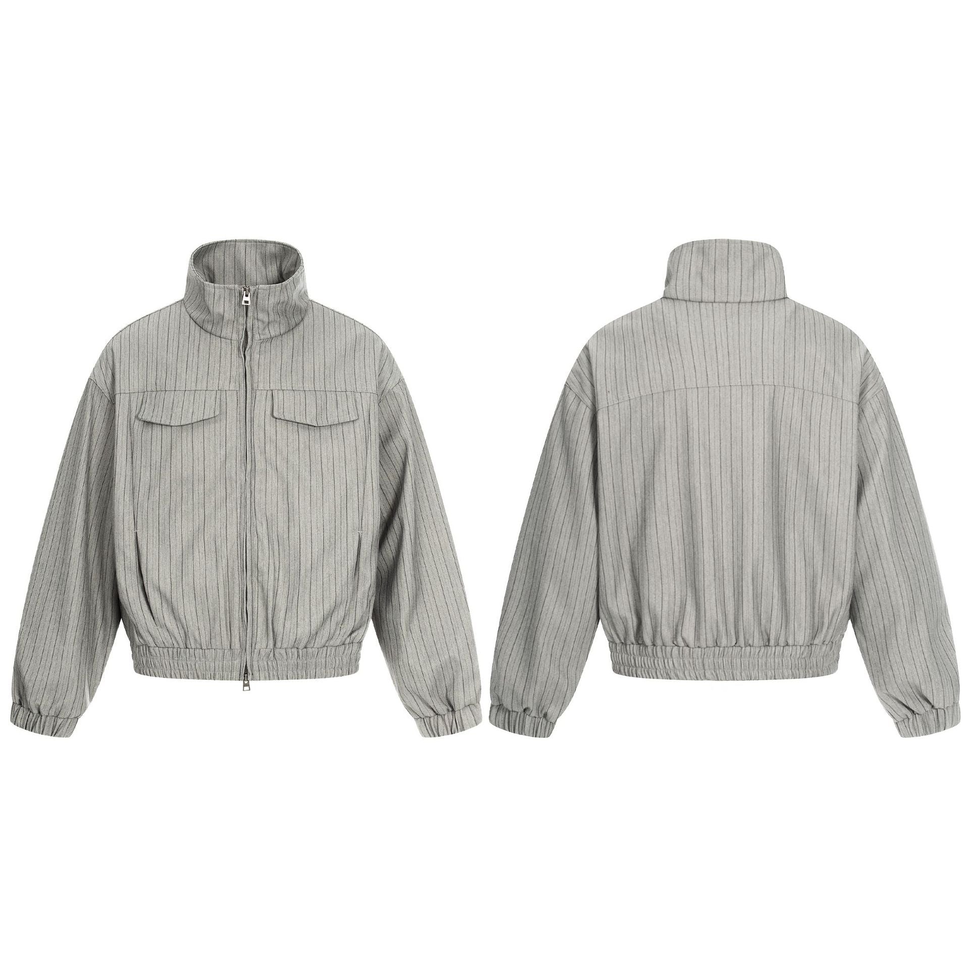 11KN Striped Casual Loose Stand-Up Neck Cardigan