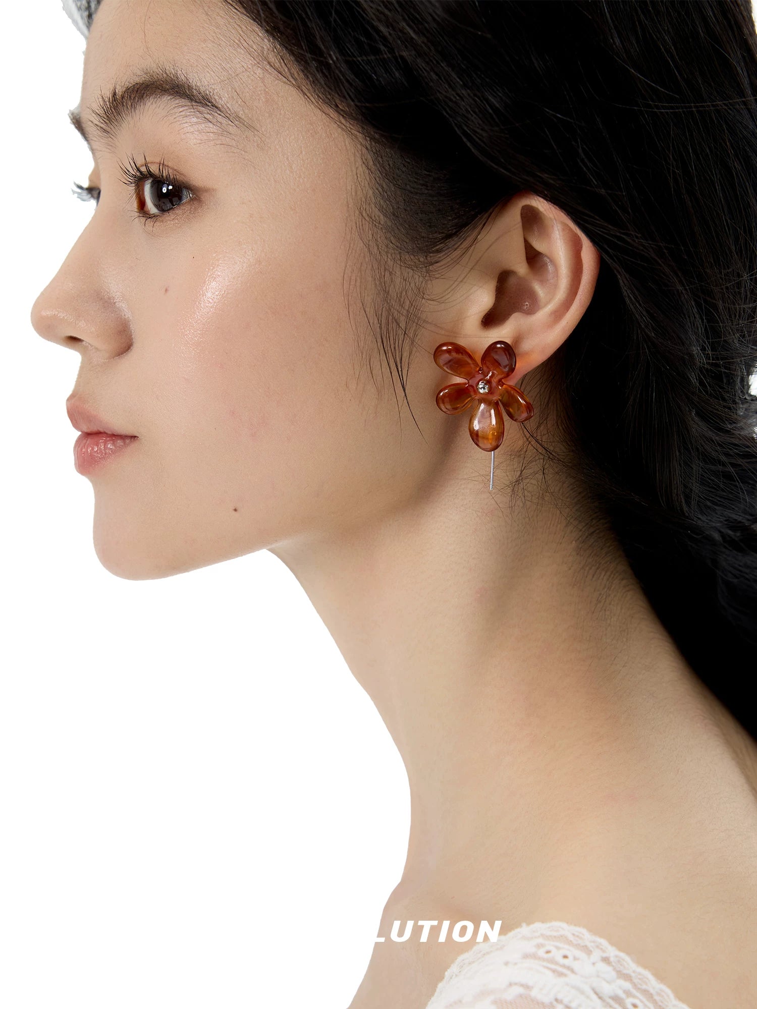 NO SOLUTION Amber Magnolia Smudge Earrings