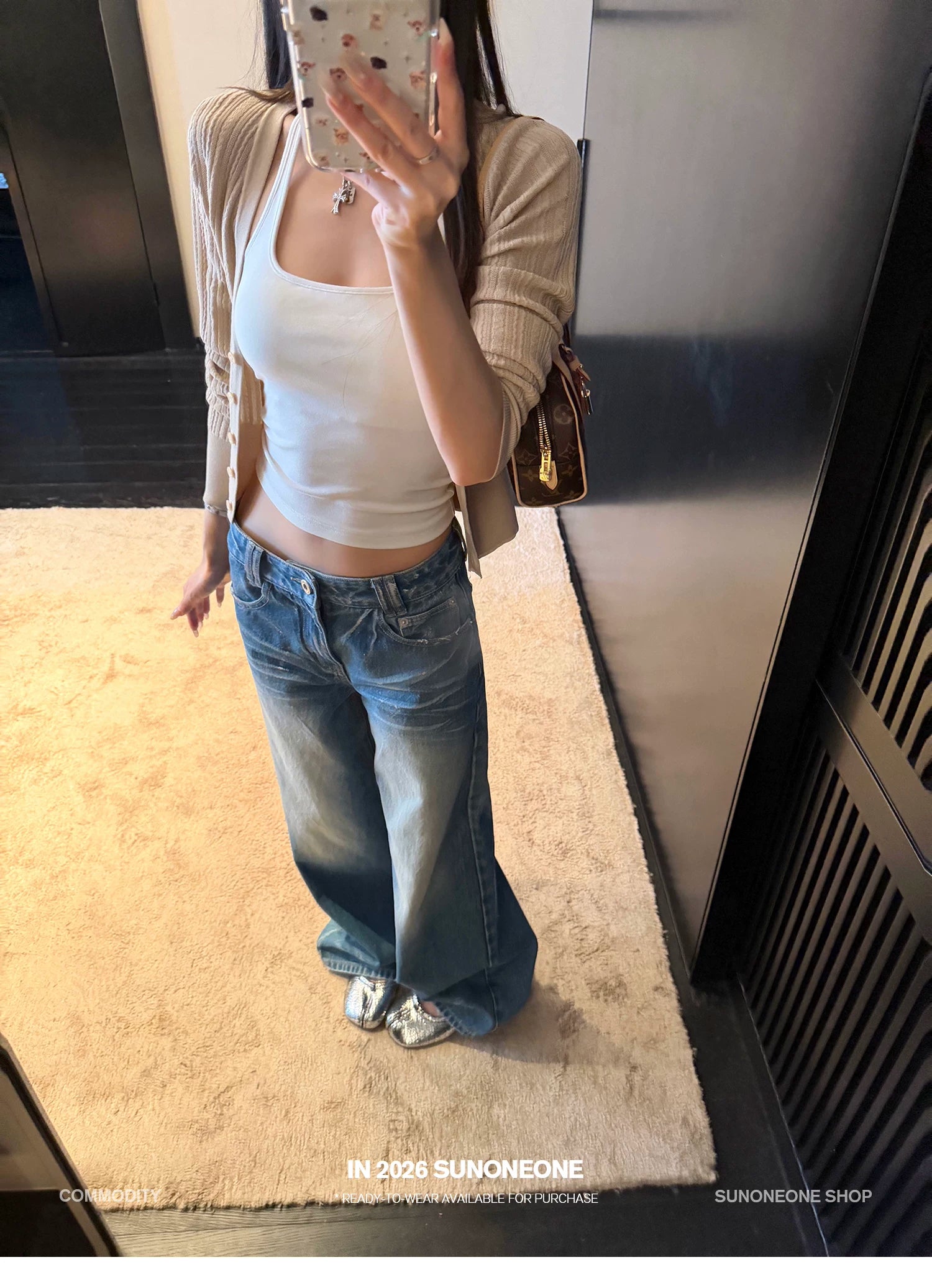 SUNONEONE White Loose Straight Jeans