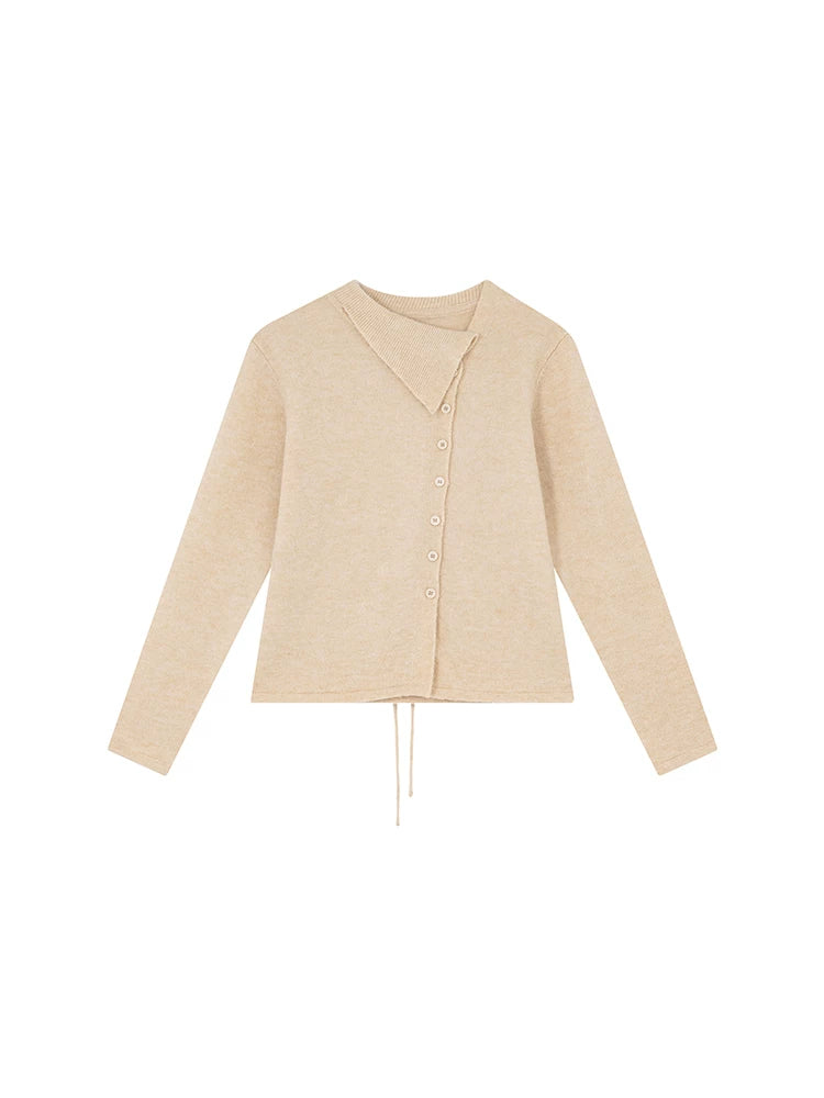 Kano Diagonal Lapel Neck Strap-on Knitted Cardigan