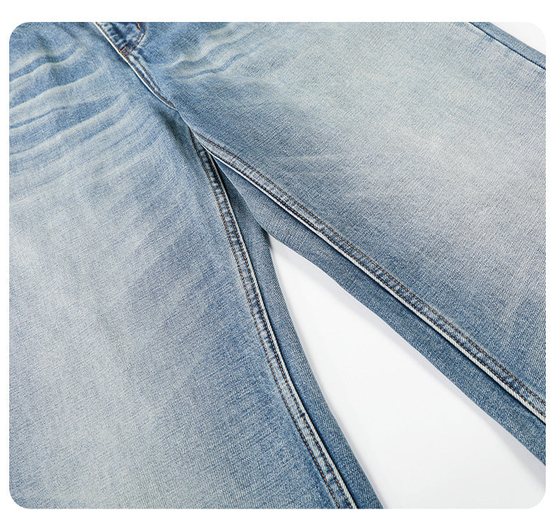 11KN Loose Cat Whisker Textured Straight Jeans