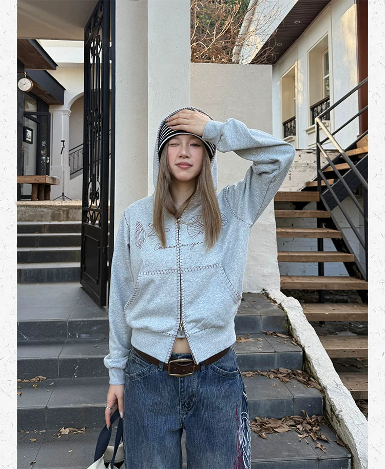 CCYE Vintage Front Shoulder Hooded Embroidered Sweater Jacket