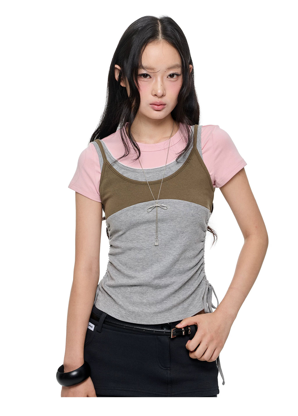 JIKOO Lace Drawstring Waist-cinching Tee