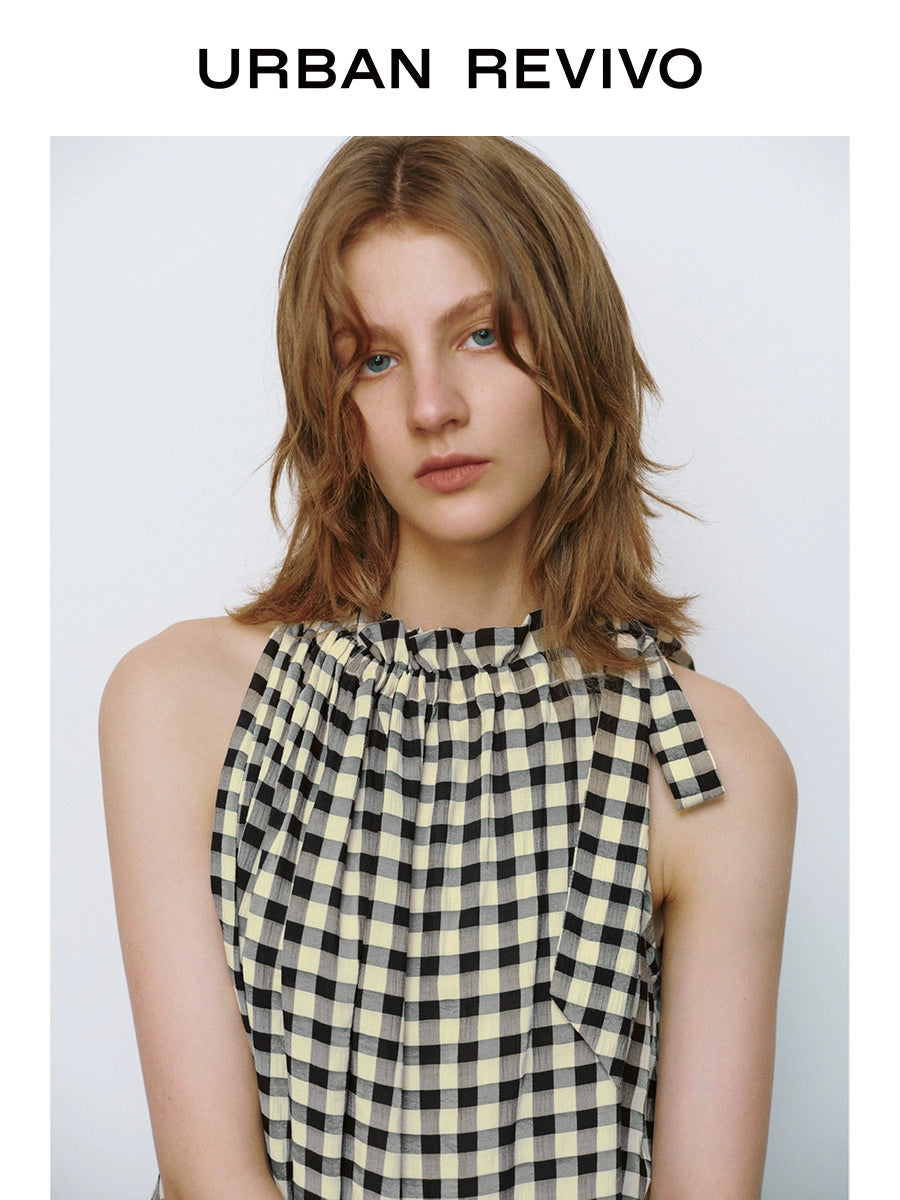 URBAN REVIVO Wave Style Contrasting Color Plaid Super Loose Blouse Shirt