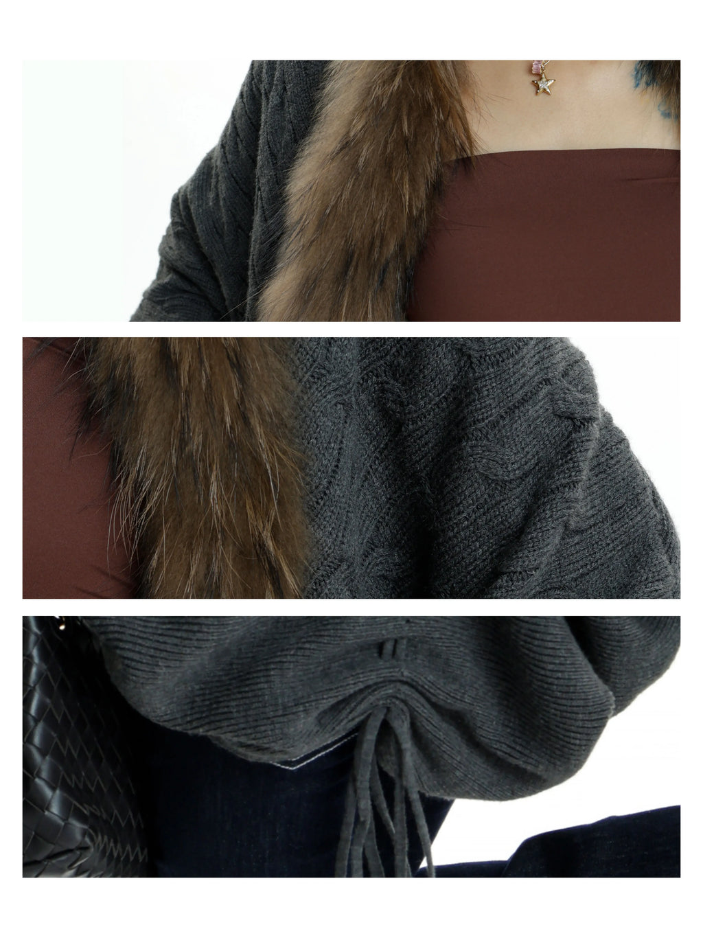 Audwyn Raccoon Fur Knitted Sweater Bat Sleeve Lazy Jacket