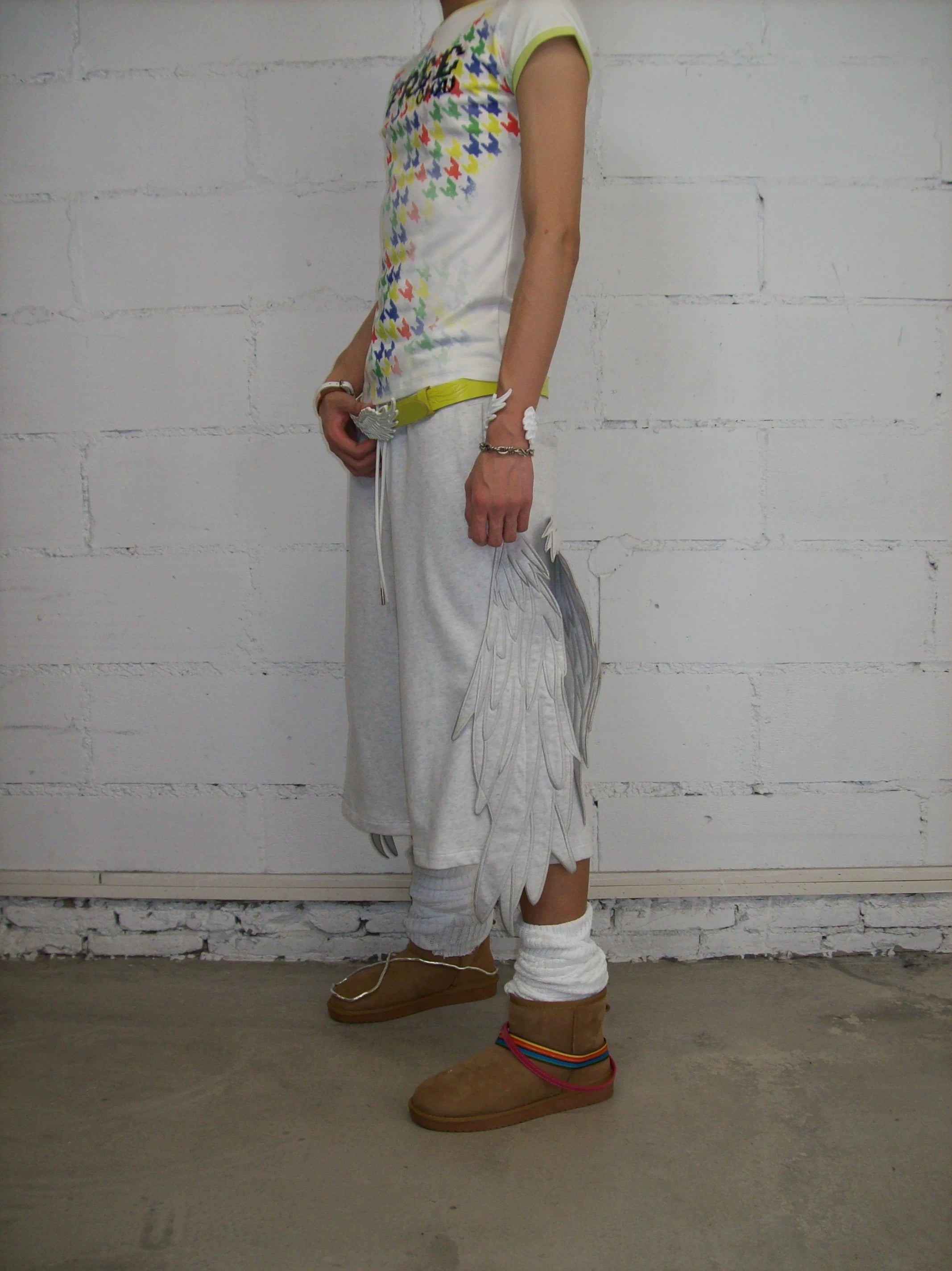 CHAI Spliced Patch Cropped Shorts