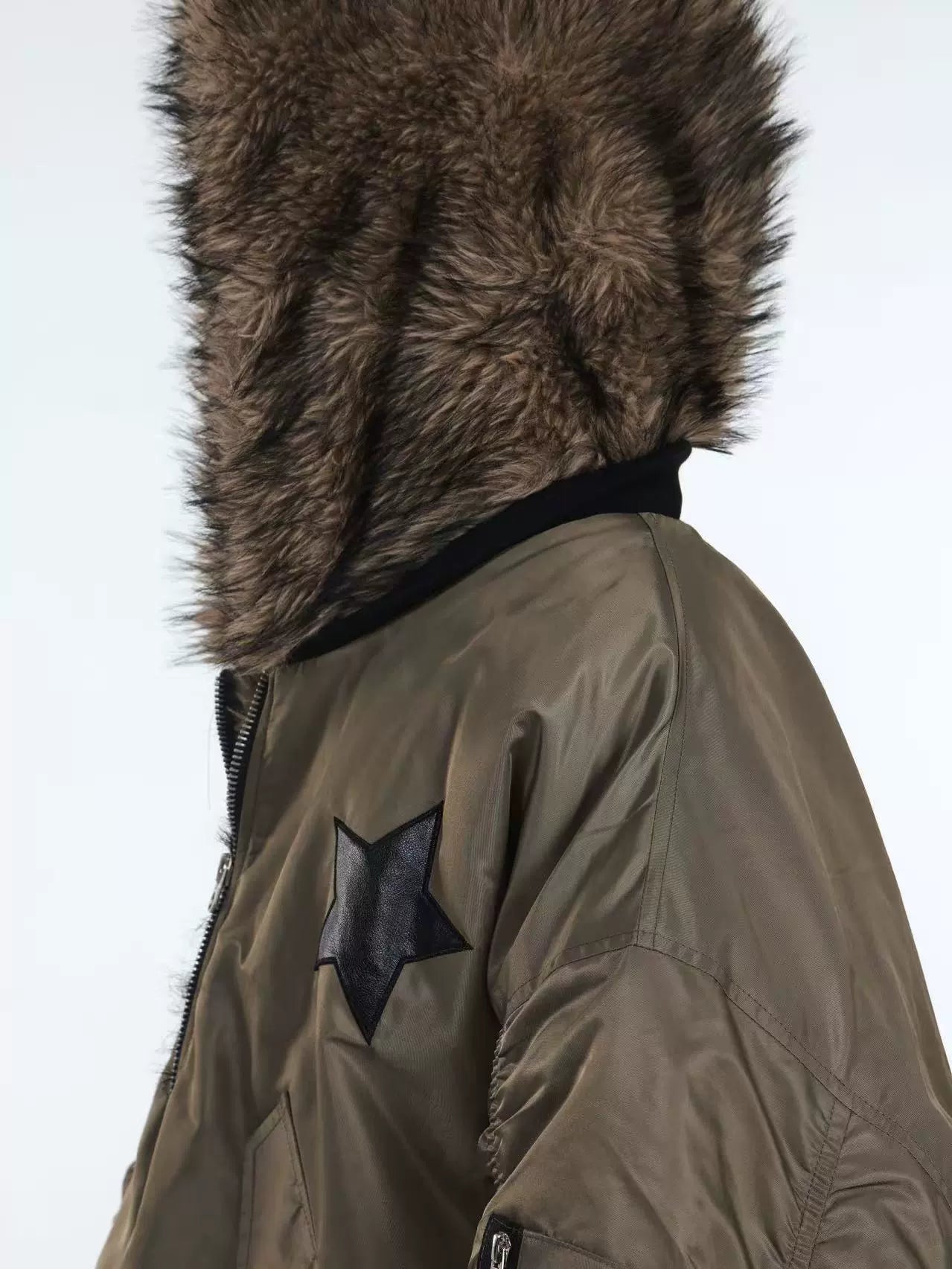 DETW Five-pointed Star Fake Two-piece Fur Collar Hooded Cotton Dress