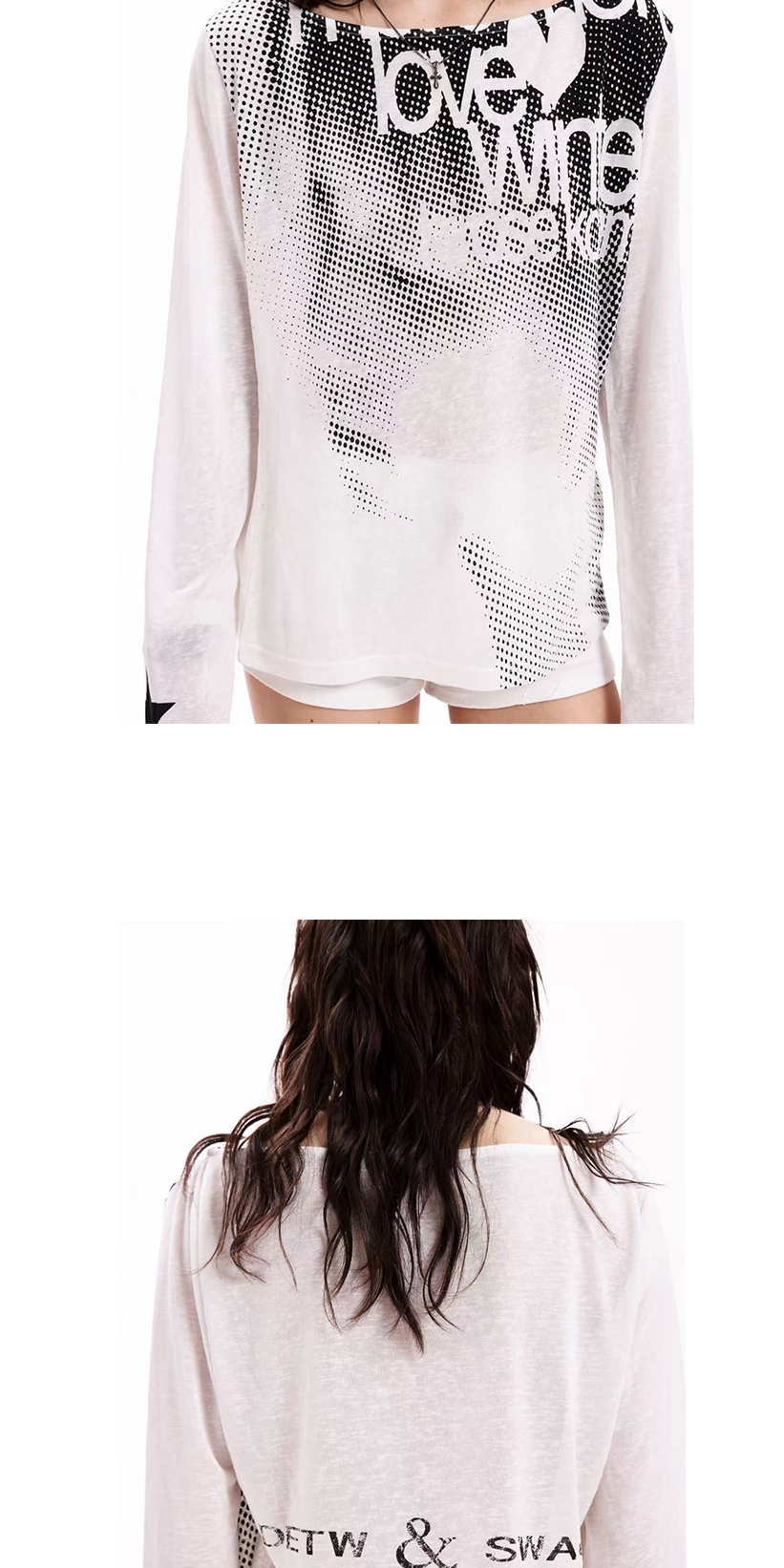DETW U-neck One-word Shoulder Loose and Thin Long Sleeves