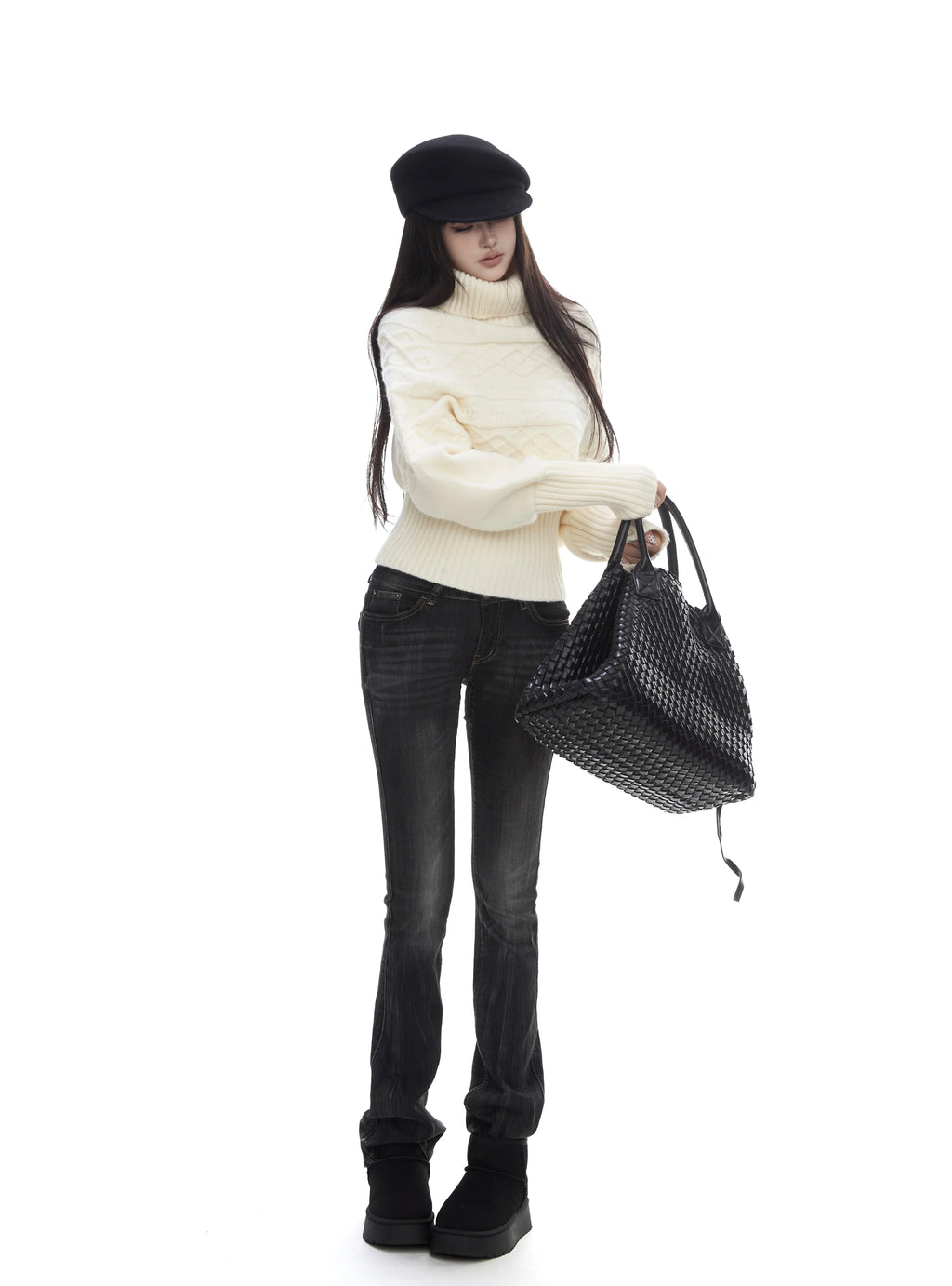 WITHMIN Turtleneck Loose and Thin Versatile Pullover Knitted Sweater