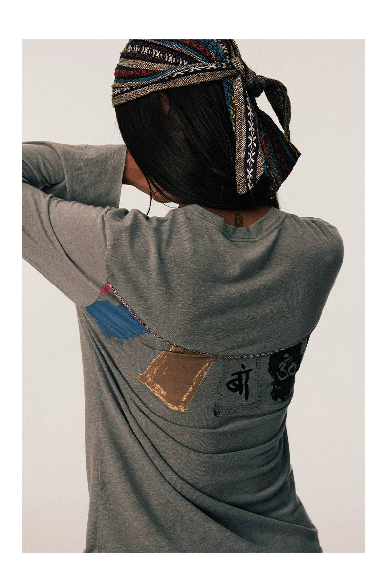CONP Snow Prayer Flags Do Old Round Neck Long Sleeves