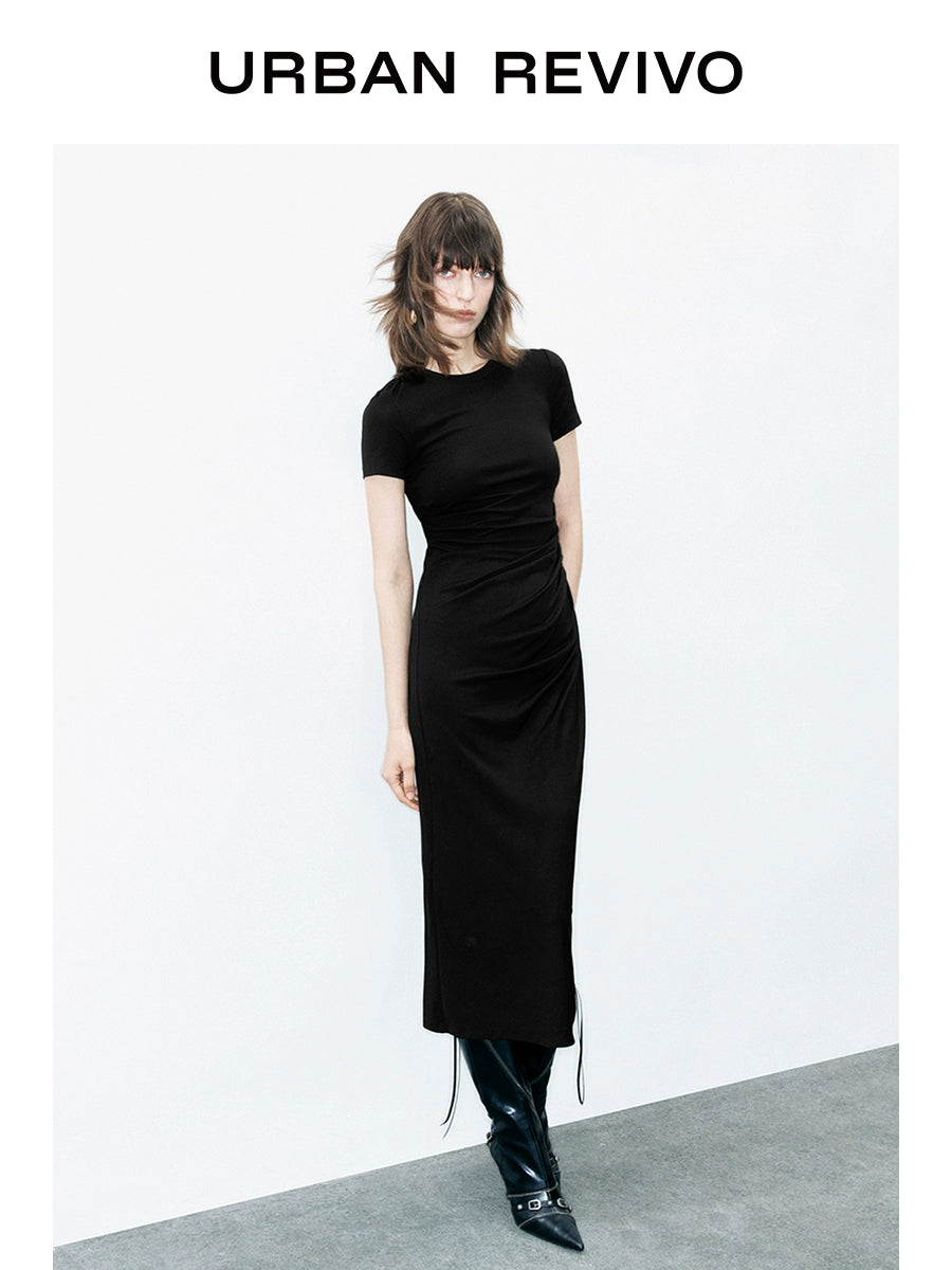 URBAN REVIVO Temperament Pleated Waist Thin Dress