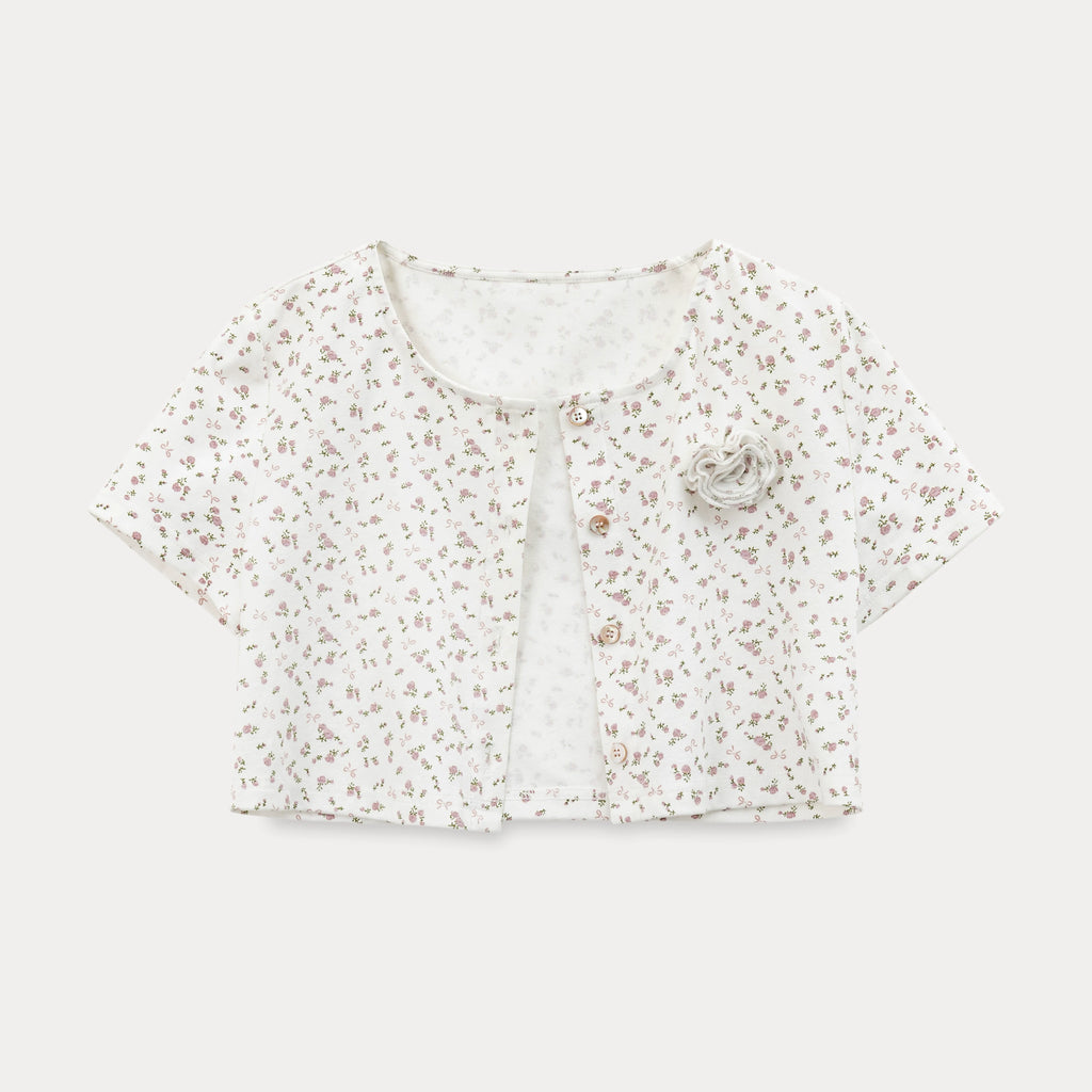 EGGKA Short Floral Cardigan Vest Suspender Set