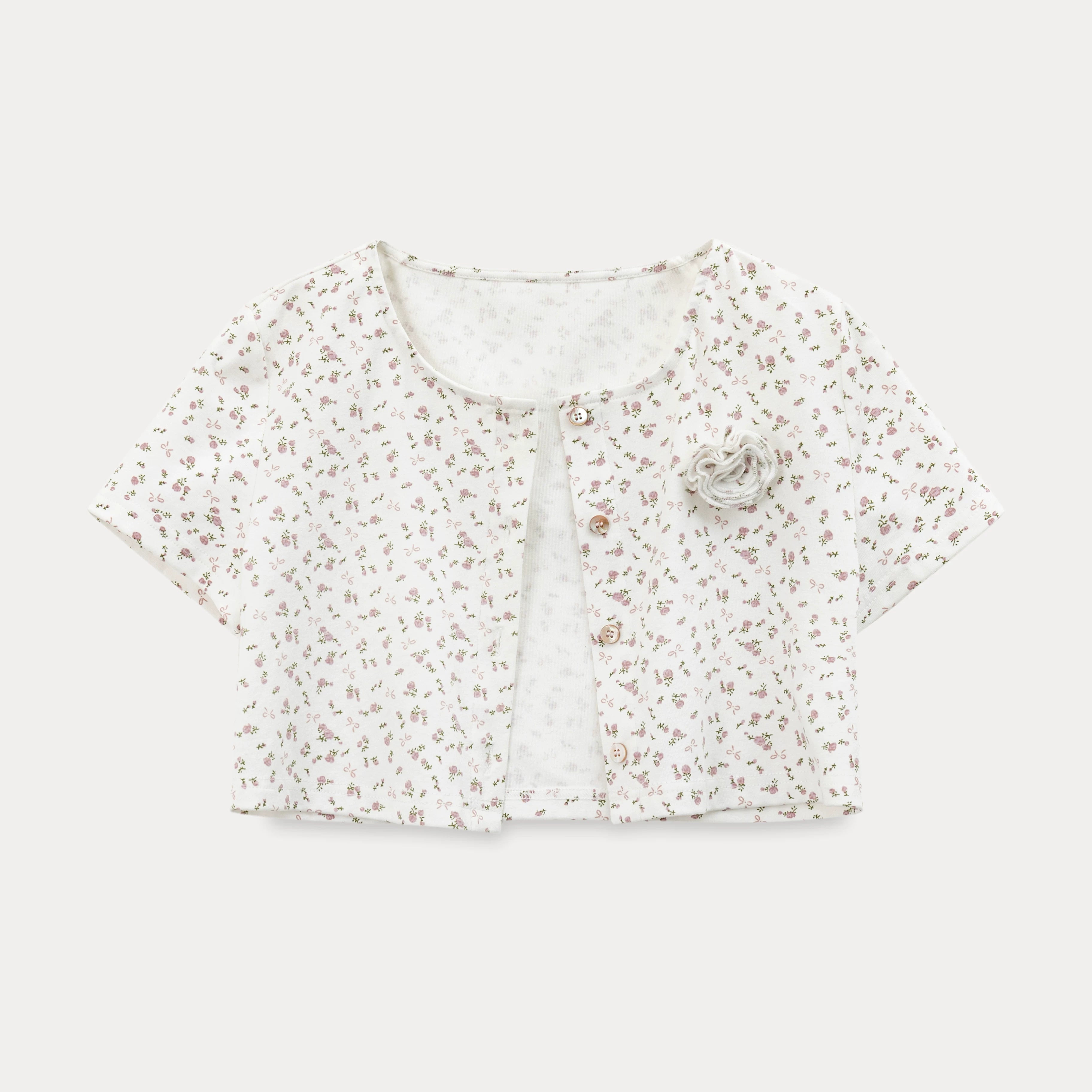 EGGKA Short Floral Cardigan Vest Suspender Set