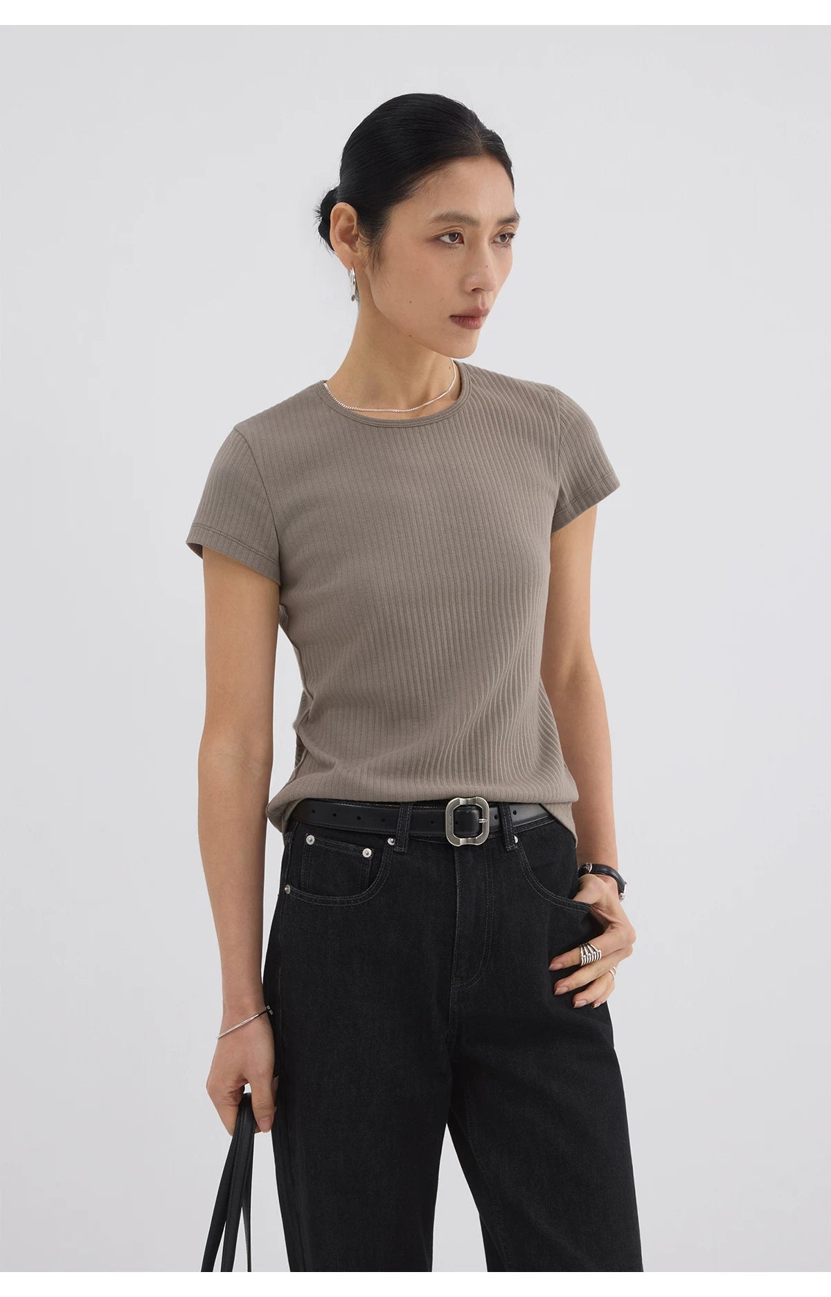 Sameuoo Front Shoulder Slim Fit Small Neckline Sports Tee