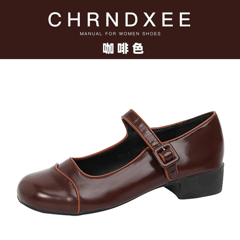 CHRNDXEE Retro Light Mouth Thick Heel Shoes