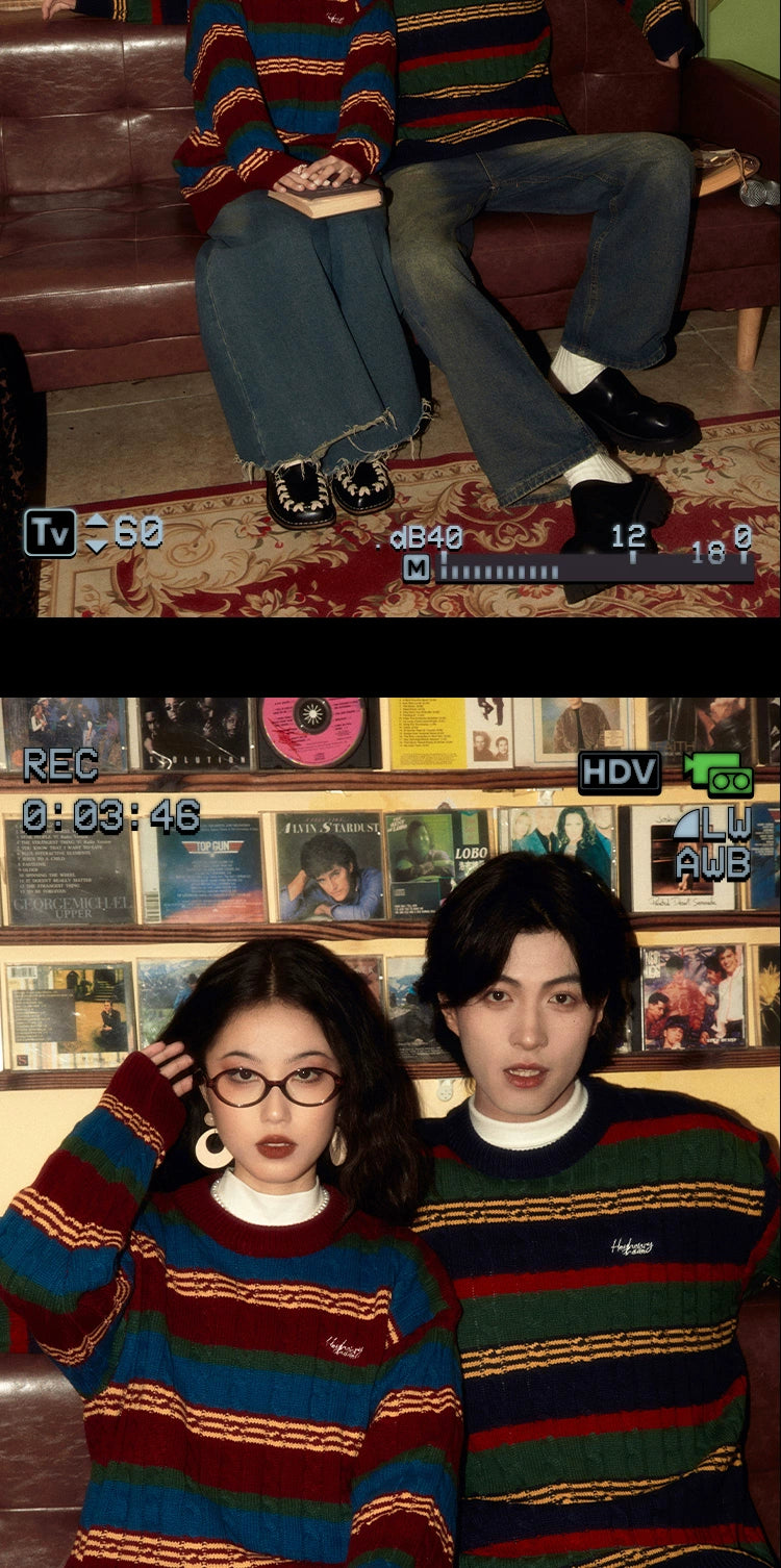 ALOHA Vintage Lazy Striped Knitted Sweater