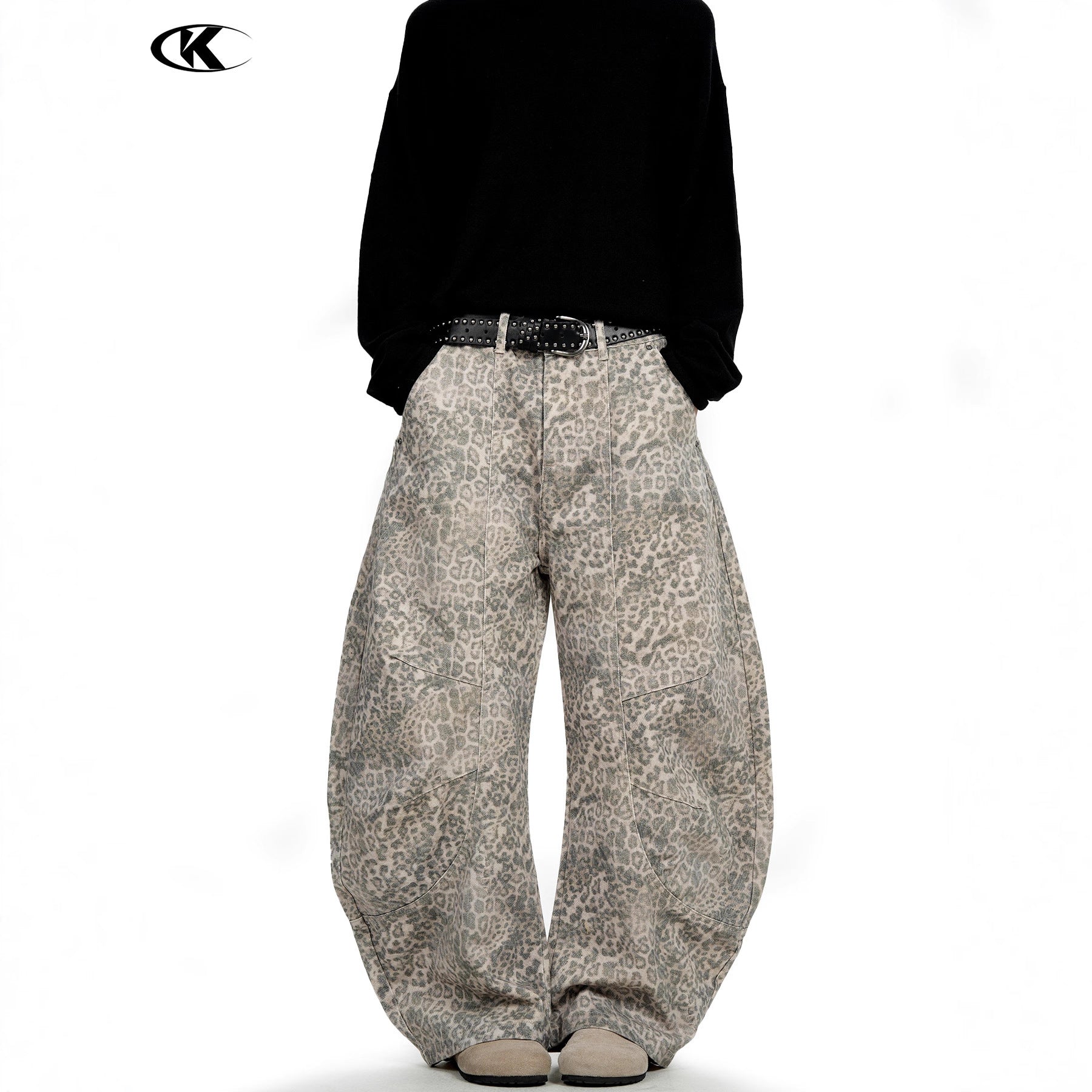11KN Leopard Print Wide-leg Loose and Thin Tooling Casual Pants