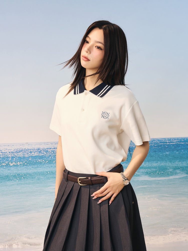 HACR Korean High-intelligence Miu Wind Embroidered Polo Shirt