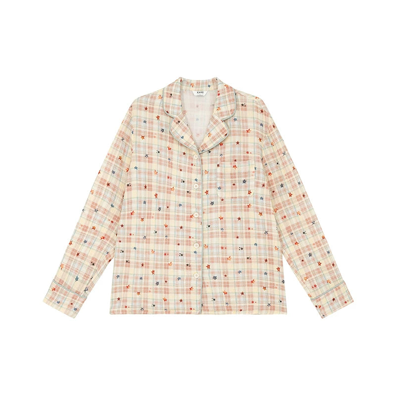 KANO Cuban Collar Print Casual Pajama Set