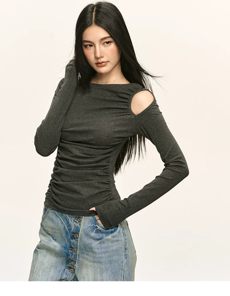 Anna Aneae Hollow Shoulders Waist Thin Long Sleeves