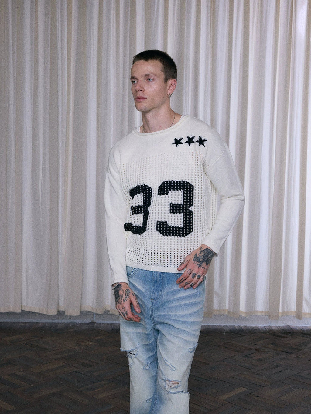 InsGale Soft Waxy Hollow Digital Jersey Sweater