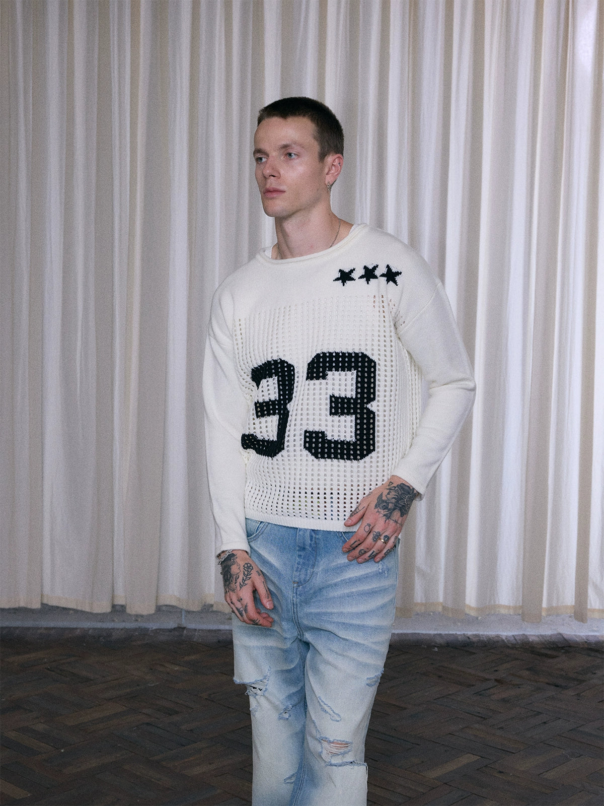 InsGale Soft Waxy Hollow Digital Jersey Sweater