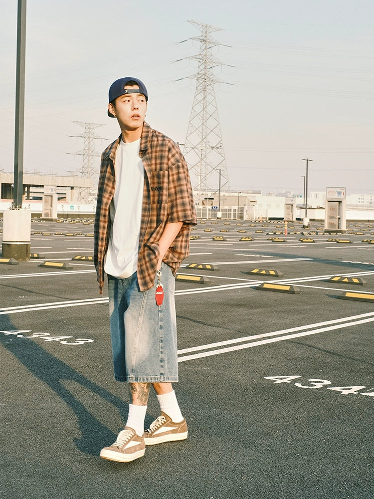 CoosRetro Retro Three-dimensional Cut Line Polished White Seven-point Denim Shorts